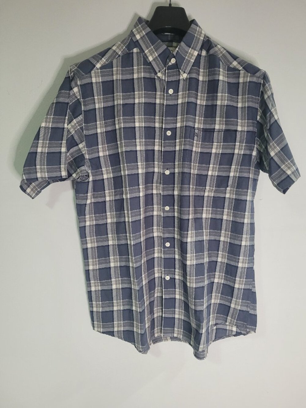 Arnold Palmer Men's Plaid Short Sleeve Button-Up Shirt Size Medium Blue